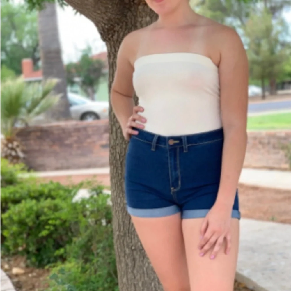 Denim Blue Stretch Cuff Jean Shorts NWT - Picture 5 of 7